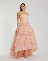 Pink Strapless Tulle Ruffle Gown