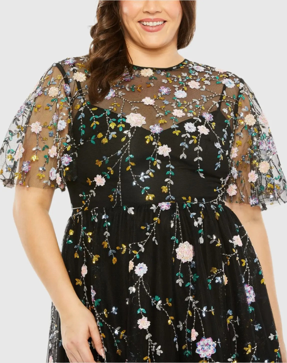 Black Floral Embroidered A-Line Midi Dress (Plus)